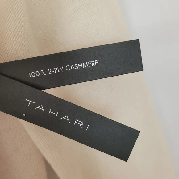 TAHARI 100% CASHMERE 2 ply Pure Luxe Color Block Long Sleeve Mock Neck Sweater - Picture 8 of 9